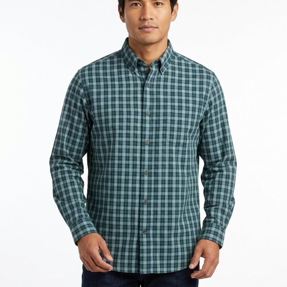 L.L.Bean Traditional Down Green Plaid Button-Up Shirt Men Size XL